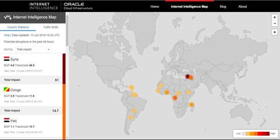 Mapa de Inteligencia de Internet de Oracle.