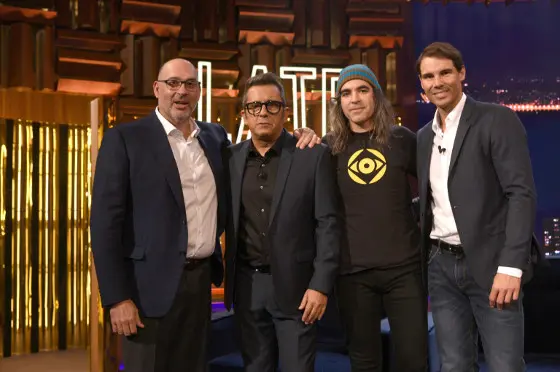 Emilio Gayo, presidente de Telefónica España; Andreu Buenafuente, presentador de Late Motiv; Chema Alonso, Chief Data Officer de Telefónica; y Rafa Nadal, embajador de Telefónica.