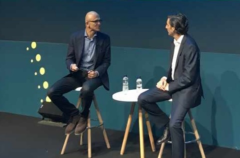 Satya Nadella, CEO de Microsoft y , José María Álvarez-Pallete, presidente ejecutivo de Telefónica