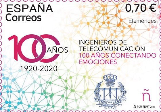 Sello conmemorativo del centenario del título de Ingeniero de Teleco.
