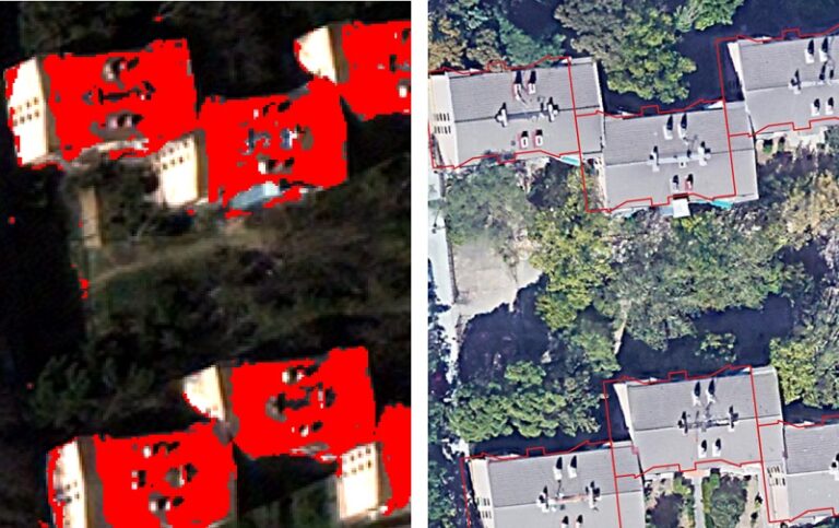 Imagen de satélite de muy alta resolución en la que se localizan las cubiertas de los edificios con amianto, gracias a la solución tecnológica desarrollada por Cotesa.