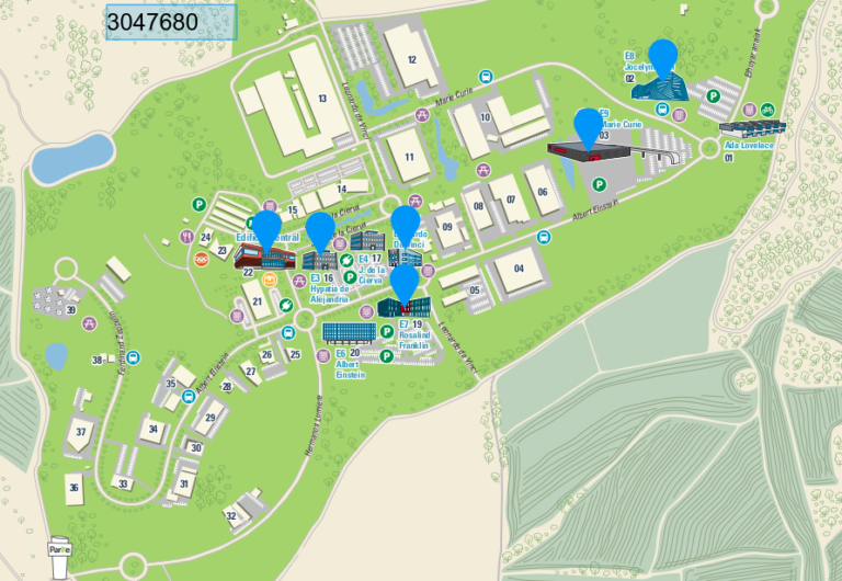 BEMP - Plano del Parque Tecnológico de Álava con ubicaciones de algunos de los contadores instalados.